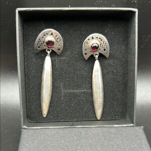 Native American Vintage 925 Silver  and Red Stone Dangle Earrings, Vintage